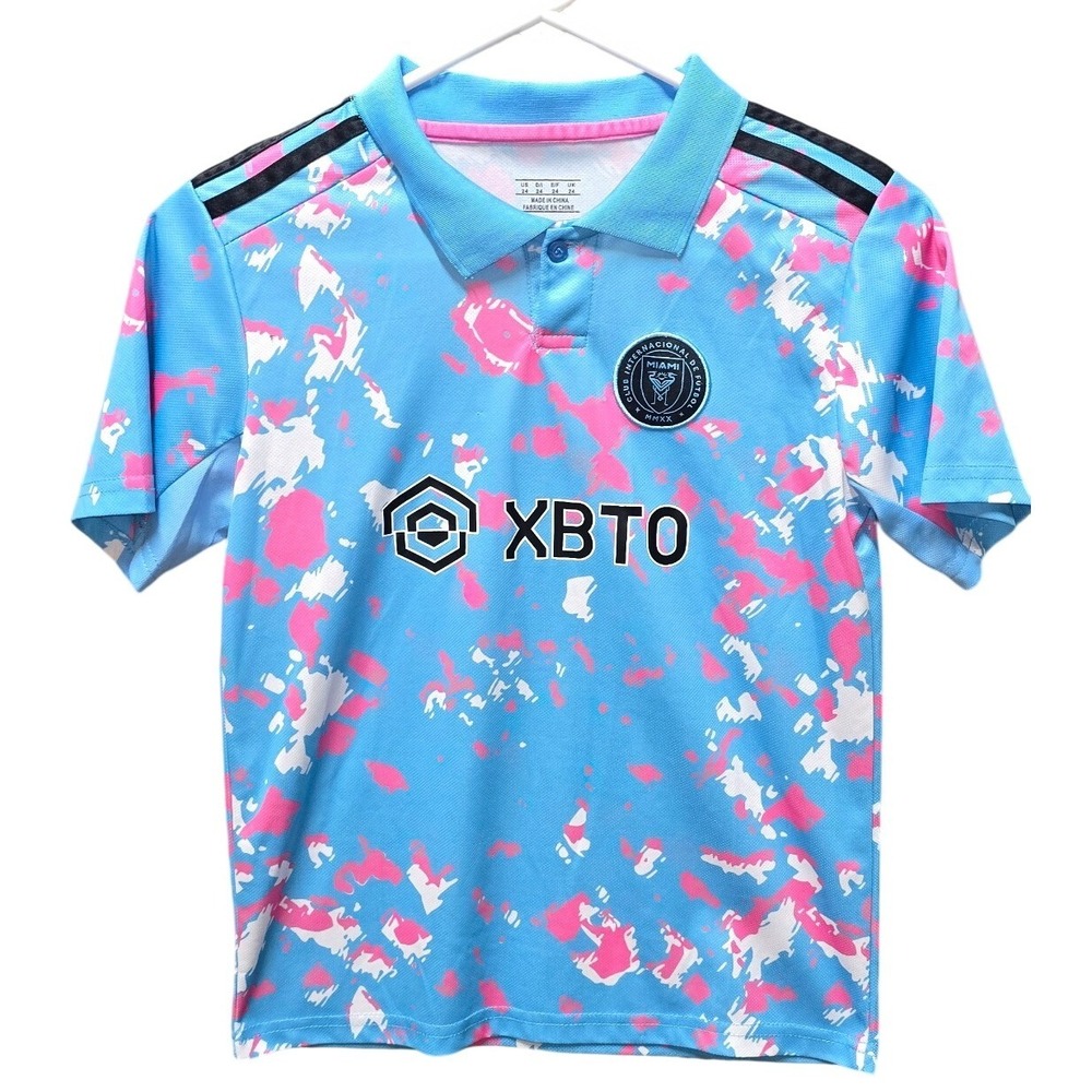 Inter Miami CF Soccer Jersey Youth Size 24 Blue Pink Camo XBTO Polo Shirt